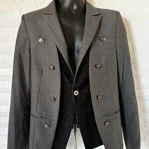 Tasso Men’s Gray Double Breasted Jacket | Black Brocade | Red Lining